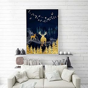 Framed Canvas Home Artwork Decoration Golden Abstract Style Canvas Wall Art for Living Room, Bedroom - 16x24 inches