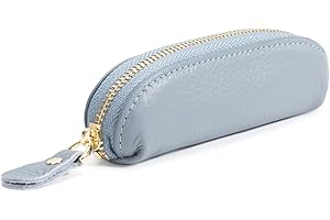 LARENNT Full Grain Leather Coin Pouch - Travel Small Coin Purse with Zipper - Mini Key Pouch Change Purse for Women and Men (Powder Blue)
