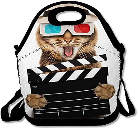 Reusable Lunch Bag for Men Women Theater Video Director Cat Clapperboard Eyeglasses Star Funny Joke Show Glasses Insulated Lunch Tote for Travel Office School