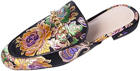 Festooning Women's Peony Embroidery Pointed-Toe Comfortable Casual Flats Mules Slippers Shoes us9