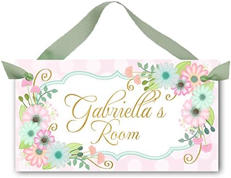 DOOR SIGN Pink and Aqua Flowers Girls Bedroom and Baby Nursery Kids Bedroom Wall Art DS0451