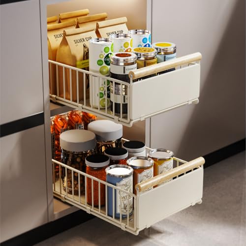 iHomara 2 Pull Out Drawers, 53cm Deep Drawer Cupboard Drawer Kitchen Drawers with Nano Adhesive and Screws for Kitchen, Bathroom, 53cm Depth x 30cm Width, 16cm Height 1