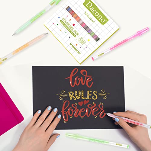 Dacono Glitter Gel Ink Pen, Colored Gel Glitter Pen 12 Color Set, 3-Dimensional Jelly Ink Pens 1.0mm Bold Metallic Glitter Gel Pens Coloring Markers DIY Fluorescent Painting Pen