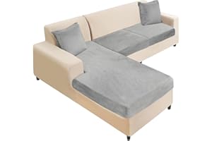 NAISI Sectional Couch Cover 3 Pieces Velvet Separate Couch Cushion Covers L Shape Soft Stretch Sofa Slipcovers with 2pcs Pillowcases for Left/Right Chaise Sectional Couch(2 Seater+1 Chaise,Light Grey)