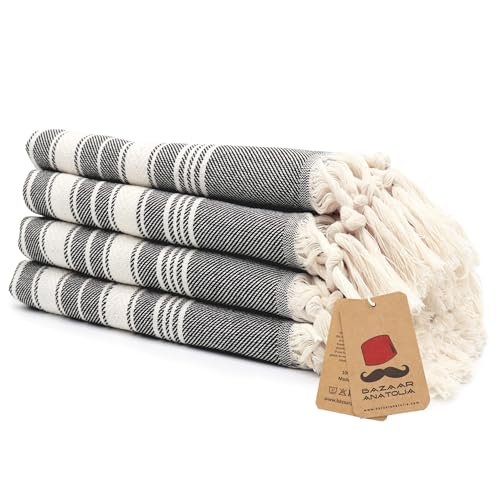 Photo 1 of Bazaar Anatolia Hand Towels - Set of 4 | 39" x 19" - Decorative Turkish Hand Towel for Bathroom, 100% Cotton, Kitchen, Face, Hair, Tea, Dishcloth, Bathroom Hand Towels - Stripe Black