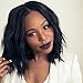 YOPO Bob Wavy Wig Short Black Hair Wigs No Bangs Shoulder Length Middle Part Wigs Natural Looking Fluffy Wig for Black Women with Wig Cap(Short Natural Black Wavy)