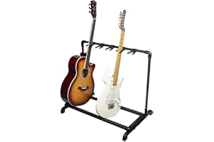 5-Guitar Folding Stand | Multi Guitar Rack with Thick Rubber Padding Universal Holder for Acoustic, Electric, Classical & Bas