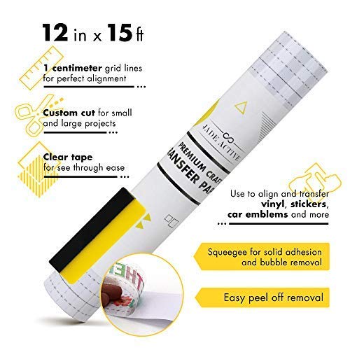 Transfer Tape for Vinyl - Premium Clear Vinyl Transfer Paper Roll - 12" X 15 FT Clear w/Alignment Grid - Quality Adhesive Transfer Tape The Perfect Solution for Your Vinyl Projects