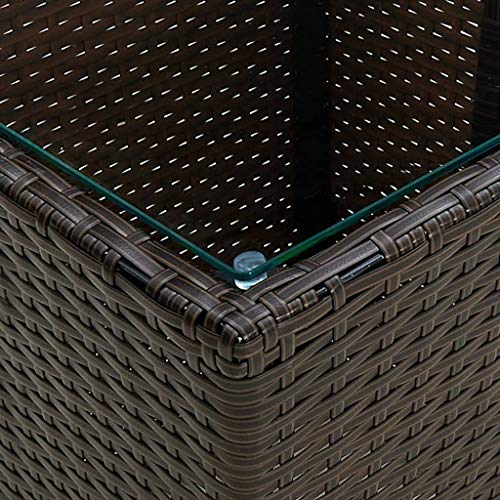 vidaXL Beistelltisch Gartentisch Balkontisch Tisch Gartenmöbel Kaffeetisch Loungetisch Couchtisch Braun 41,5x41,5x44cm Poly Rattan Hartglas – Bild 3
