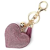 Elesa Miracle Girl Women Love Heart Tassel Keychain, Purse Bag Charm, Handbag Accessories, Car Key Chain (Purple)