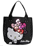 Sanrio Womens Hello Kitty Embroidered Applique Tote Handbag Black Extra Large