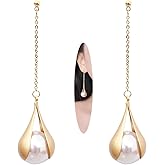 W WEILIRIAN Long Pearl Drop Earrings Vintage Teardrop Earrings Gold Pearl Dangle Earrings Wedding Pearl Chain Earrings Jewelry for Women and Girls Gifts