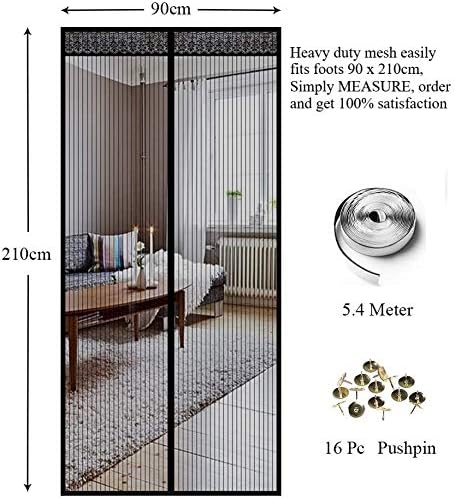 KAHEIGN 90CM x 210CM Magnetic Door Screen Fly Insect Screen Mesh Door Curtain Top-to-Bottom Seal Shuts Automatically Easy to Install Without Drilling (Black) - Image 5