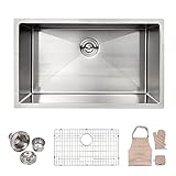 LORDEAR Commercial 32 Inch 16 Gauge 10 Inch Deep Brushed Nickel Drop In Single Undermount Single Bowl Stainless Steel Kitchen Sink
