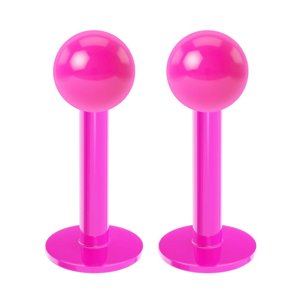2pc 1.2mm 16g Labret Bar Studs Lip Ring Monroe Tragus Snake Spider Bites Forward Helix Cartilage Dahlia Conch Pink Dental Grade Acrylic 3mm Ball Piercing - 6mm