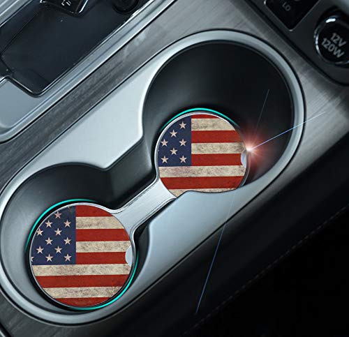 Car Coasters Pack of 2, Small 2.56" Stone Car Cupholder Absorbent Coaster Set for Women Men Drink Cup Holder Coasters (USA Flag) - Thumbnail 5