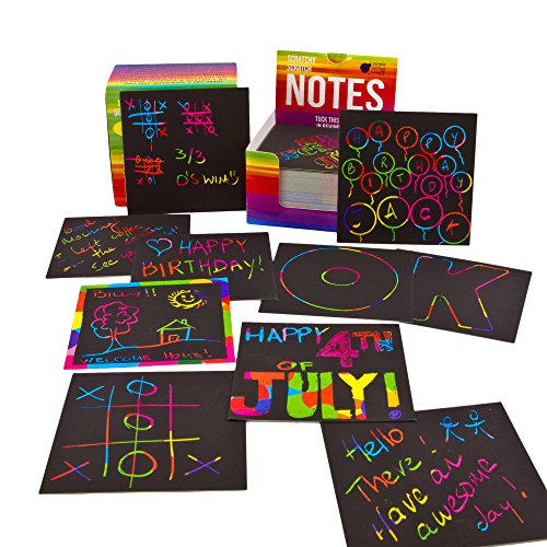 Scratch Off Mini Notes 150 Sheets of Black Note Paper with Silver Hologram Glitter OR Rainbow