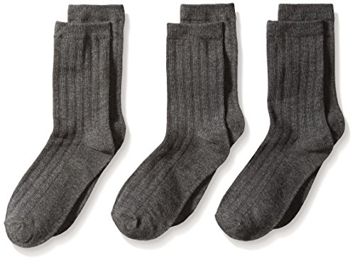 Jefferies Socks Big Boys' Rib  Crew Socks (Pack of 3), Charcoal, Medium