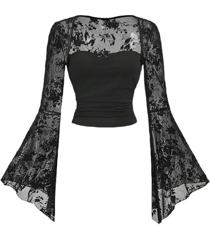 Verdusa Women's Goth Bell Sleeve Top Gothic Clothes Witchy Emo Y2K