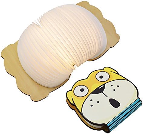 Wooden Folding Book Shaped Light, USB Rechargable Night Light for Kids, 4 Colors Led Gradient Light, Desk Table Lamp for Decor, Magnetic Design- Creative Gift for Birthday, Lovers, Holiday(Dog)