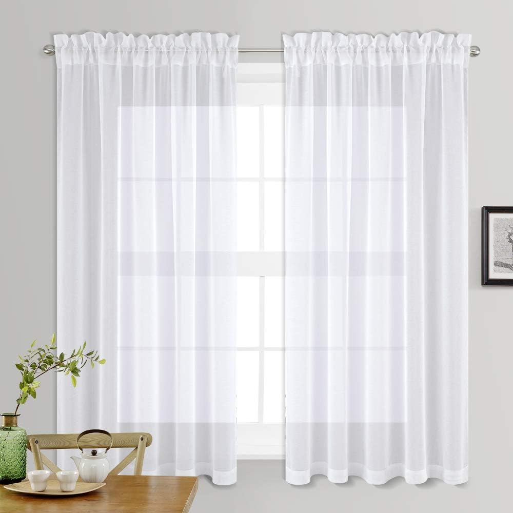 NICETOWN Short Sheer Curtains for Bedroom Rod Pocket Faux Linen