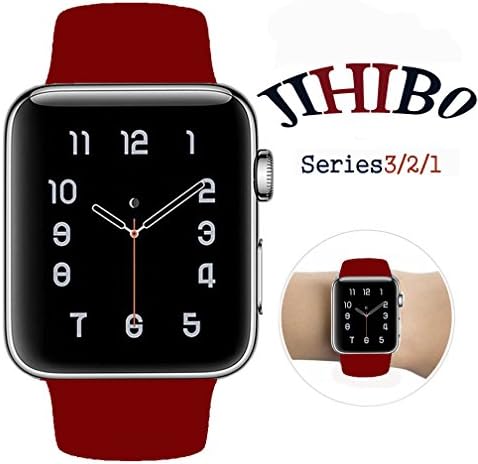 Smart Watch Band 42mm, Jihibo silicone watch band for Apple Watch 42mm Series 3 / Series2 / Series1/ Sport/ Edition. (wine red, 42mm S/M)