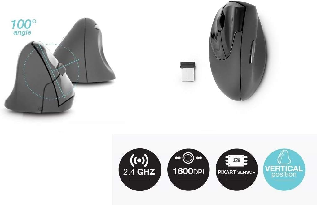 Urban Factory Souris Wireless Ergo Mouse (pour gaucher), black / grey
