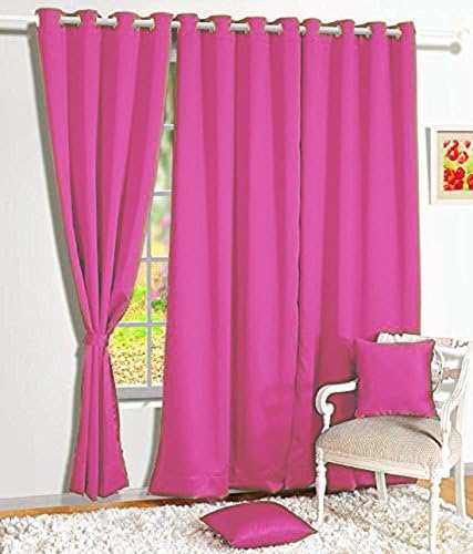 Famekart Royal Crush Faux Silk Plain Curtain (Pack of 3 Curtains) (Light Pink, Window & Door - 7 Feet)
