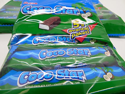 Ulker Coco Star Chocolate Covered Coconut Bar, 5 count(Pack of 3),Turkish