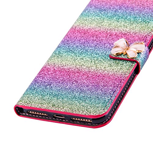 For iPhone 6 Plus/ 6S Plus Case,Aearl Bling Glitter 3D Butterfly PU Leather Flip Case With Stand Wallet Card Slots Magnetic Book Cover with Screen Protector for iPhone 6S Plus/ 6 Plus -Gradient green