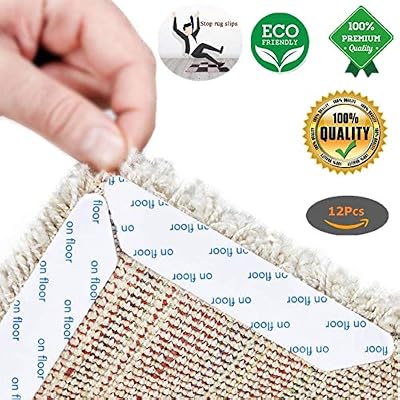 Rui-Ding Rug Gripper 12 Pcs–Best Rug Grippers–Rug Grip Corners–Reusable Flooring Rug Tape for Hardwood & Tile Floors ,Keeps Your Rug in Place & Makes Corners Flat .Anti Slip Rug Pad for Rug Non Slip
