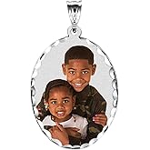 PicturesOnGold.com Oval w/Diamond Cut Edge Custom Photo Engraved Pendant - in Solid 14K, 10k, Yellow, White, Or Sterling Silver