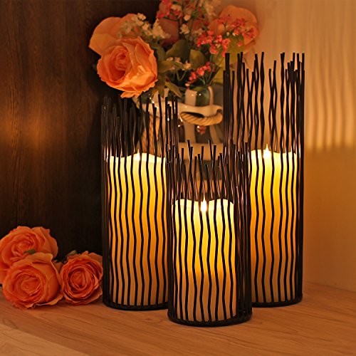 GiveU Metal Willow Led Candle holder Set of 3, Black, 8/10/12 inch Height, Functional Table Decoration