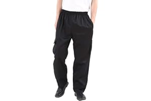 NIDEEN Men's and Women's Black Baggy Chef Pants Floral Restaurant Work Pants and Kitchen Uniform Loose Cargo Style Chef Pants