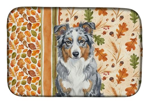 Caroline's Treasures Blue Merle American Shepherd Heirloom Fall Dish Drying Mat…