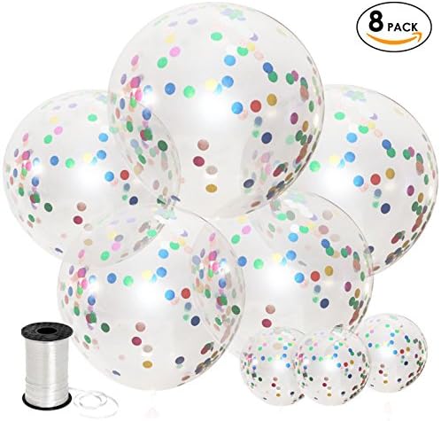 Shimmer and Confetti 8 Pack Large Multicolor Rainbow Confetti Balloons with 5 Pieces 36-inch Confetti-Filled Balloons and 3 Pieces 12-inch Confetti-Filled Balloons