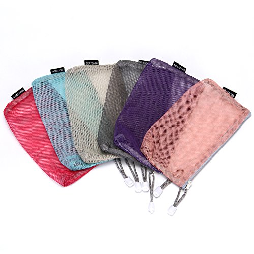 Sea Team 6pcs Multicolored Portable Travel Toiletry Pouch Nylon Mesh Cosmetic Makeup Organizer Bag with Zipper