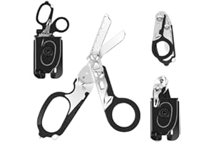 X.I. PRODUCTS 6 in 1 Multifunctional Trauma Shears Foldable with Strap Cutter | Heavy Duty Stainless Steel Emergency Response Shears | Survival Shears With Holster | Medical Trauma shears Tactical | Black