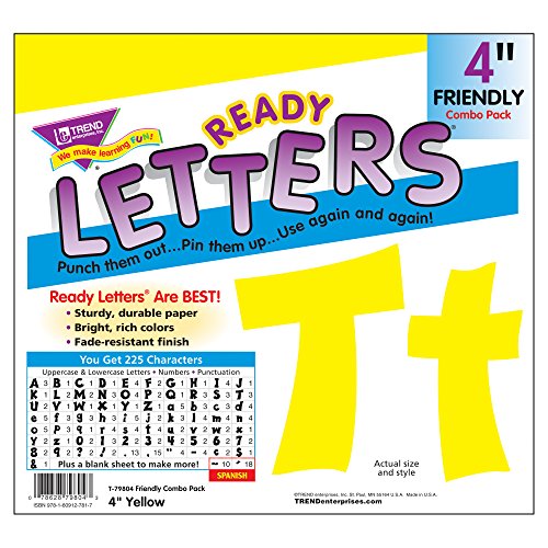Trend Enterprises Friendly Uppercase/Lowercase Combo Pack Ready Letters, 4", Yellow (T-79804)