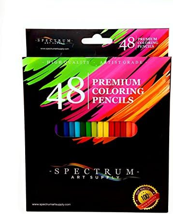 Spectrum Art Supply 48 pc. Premium Color Pencil Set for Drawing Coloring Adult Coloring Books Scrap booking with FREE Sharpener and Paint Brush