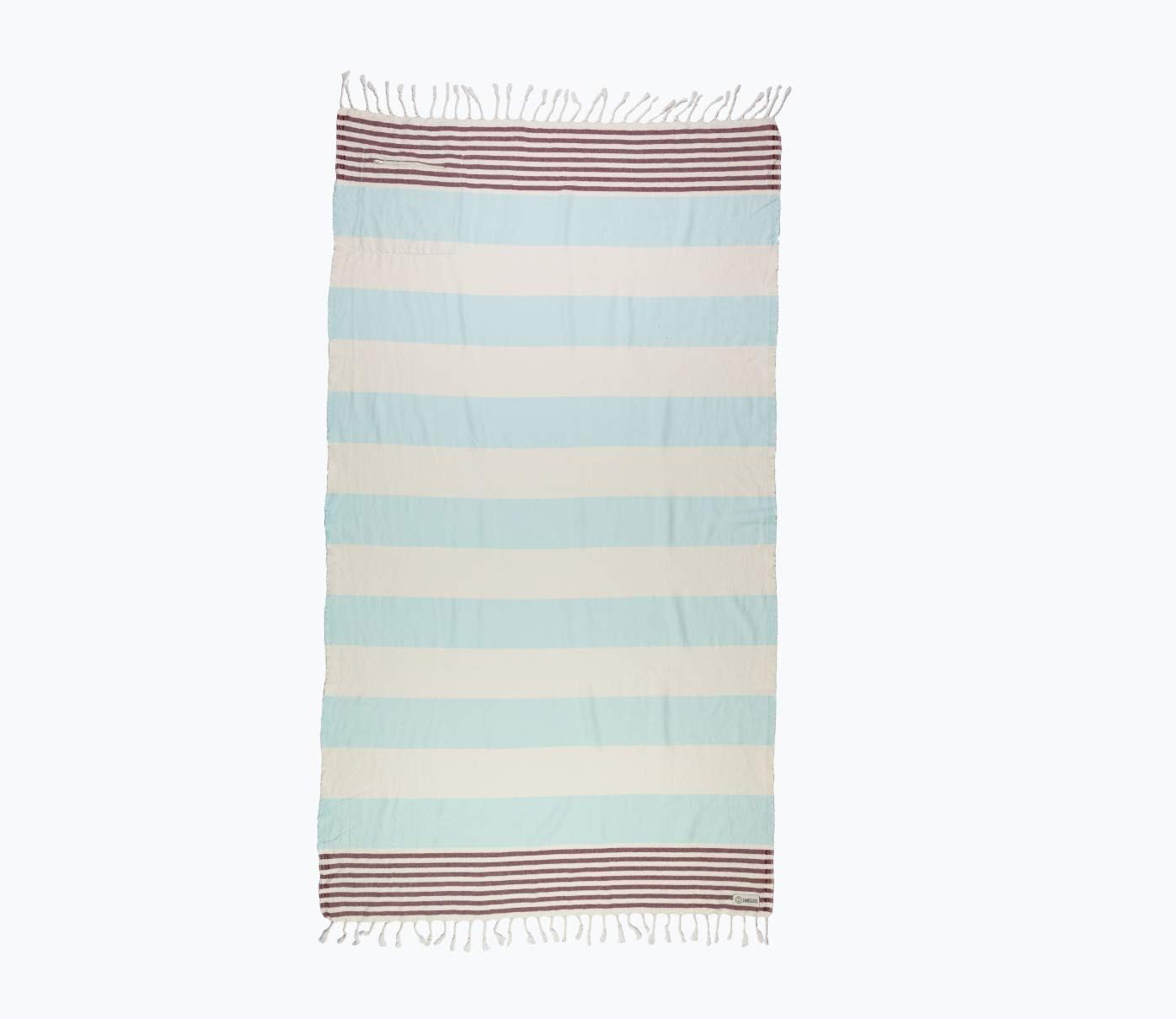 Sand Cloud Turkish Towel - Peshtemal Cotton - Great for Home or Beach or as a Blanket - Light Blue Cabana Stripes - As Seen on Shark Tank