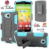 LG Tribute Case, CellJoy [Robot Armor] (Gray / Turquoise Teal) LG LS660 Optimus F60 Transpyre **ShockProof** [HEAVY DUTY] Drop Protection Kickstand Hybrid Cover [Swivel Belt Clip Holster Combo]