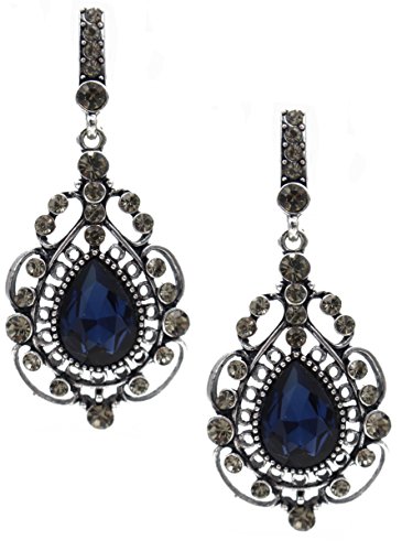 Totoroforet Vintage Victoria Style Blue Swarovski Element Crystal Earrings---Tranquil Sapphire Blue