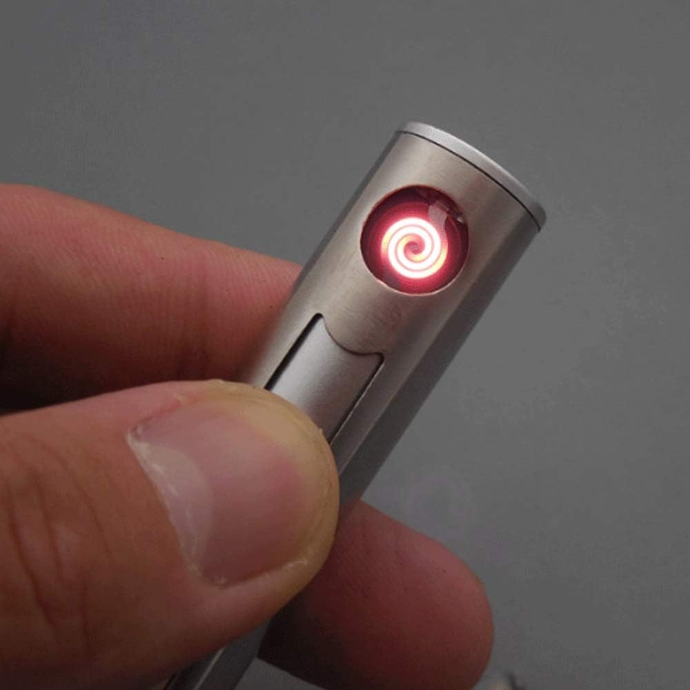 Mopoq USB Charging Lighter Windproof Plasma Electric Lighter With Flashlight 2 In 1 Suitable For Camping Travel Mini Portable Lanyard Stainless Steel Small Flashlight Cigarette Lighter Metal Windproof