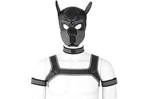 Ginchain Neoprene Dog Full Face Head Mask Kit, Novelty Costume Pup Hood Mask with Collar and Strap
