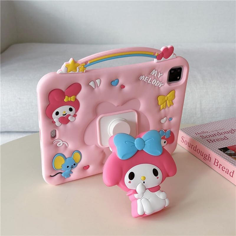 Kids Case for iPad (A16) 11th/10th Generation (2025/2022), Cartoon Thickened Silicone Full-Coverage Shock-Absorbing, Adjustable Stand, Handle, Pen Holderand and Lanyard (Pink, iPad (A16) 11th/10th)