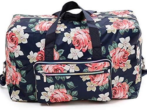 Foldable Travel Duffle Bag for Women Girls Large Cute Floral Weekender Overnight Carry On Bag for Kids Checked Luggage Bag (A-Pink Rose) 2 Foldable Travel Duffle Bag for Women Girls Large Cute Floral Weekender Overnight Carry On Bag for Kids Checked Luggage Bag (A-Pink Rose)