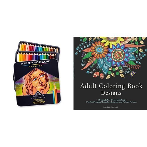 Adult Coloring Book Designs: Stress Relief Coloring Book: Garden Designs, Mandalas, Animals, and Paisley Patterns and Prismacolor Premier Soft Core Colored Pencil, Set of 48 Assorted Colors