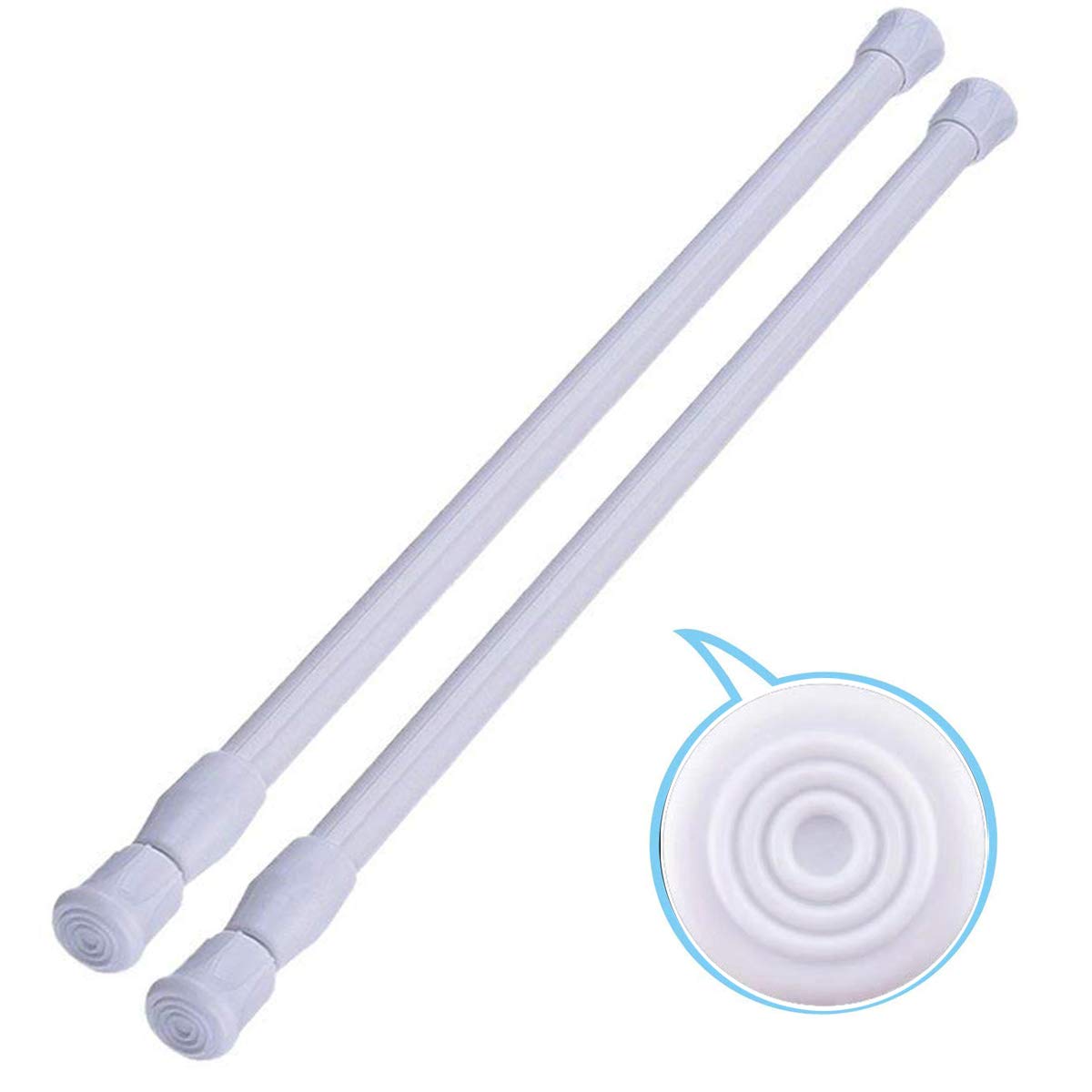 2 Pack Small Tension Rods 15.7 in to 28 Curtain Rods Window Rods in Extendable Width Spring Cupboard Bars for Kitchen Utensils, Closet, and Cabinet, Fit in The Spaces to Stay Up (white) (2 pcs-white)