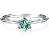 Gem's Beauty Green Moissanite Rings 0.5Ct /1.0Ct/1.5Ct/2.0Ct/3.0Ct/5.0Ct D Color Round Diamond Green Moissanite Rings Sterling Silver Band Ring Wedding Engagement Rings for Women(Size 5-10)